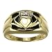 9ct Yellow Gold Gents Onyx and Diamond Set Celtic Claddagh Ring Size R