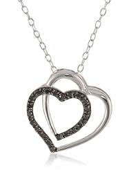 Black Rhodium-Plated Sterling Silver Black and White Diamond Heart Pendant Necklace (1/10 cttw), 18"