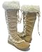 Furry Knee Lace up Winter Boots Moccasins Women Beige Image