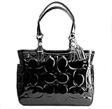Coach Embossed Signature Patent Leather East West Gallery Bag Purse Tote Black