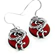 Sterling Silver Coiled Dragon on Bright Scarlet Blood Red Glass Hook Earrings