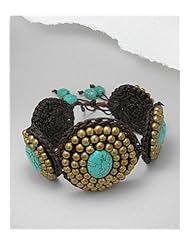 Cotton Waxed Thread Semi GemStone Beads Bracelet In Brass
