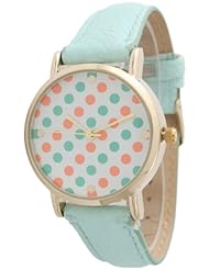 Geneva Leather Band Watch With Stylish Polka Dot Face - Mint with Multi Color Dots!