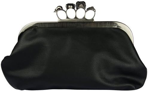 Feishanglige Woman Evening Bag with Black Satin Skull Ring Knuckle Duster Four Rings Party Night Club Bag Clutch Bag F022200038a