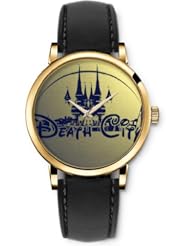 SPRAWL Aanalog Fashion Series Gold Ladies Watches of Genuine Black Leather Strap,Unique Wrist Watch for Women Girls Designed with blue castle