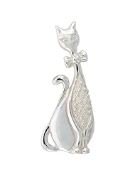 Sterling Silver Whimsical Sitting Cat Brooch Pin, 2 1/4 inch (58 mm) tall