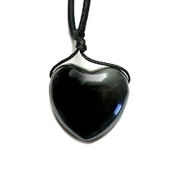 Hematite Polished Gemstone Heart Pendant on Adjustable Silk Slip Necklace