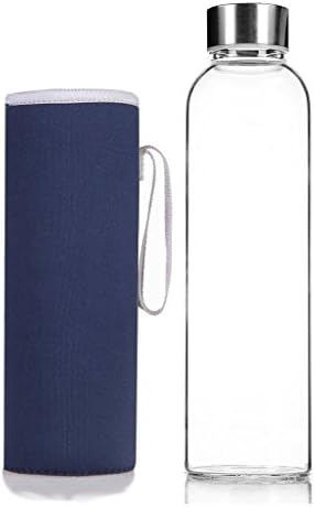 Dciunekoi Top Level Quality Environmental Borosilicate Glass Water Bottle with Colorful Nylon Sleeve-Blue