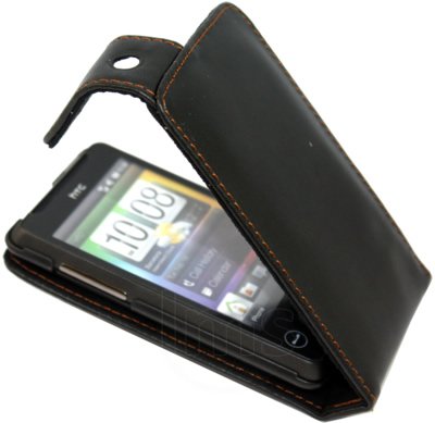 BLACK FLIP LEATHER CASE COVER II FOR HTC HD MINI + SCREEN PROTECTOR