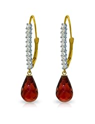 14k Yellow Gold Diamond Leverback Earrings with Briolette Garnets
