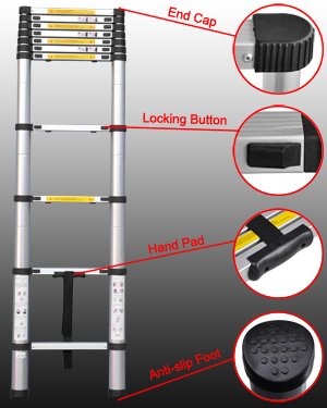 EN131 Std. 10.5Ft Aluminum Telescopic/Telescoping Ladder Extension/Extend 7.7kg
