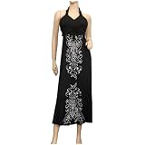Plus Size Black Embroidery Print Maxi Halter Neck Cocktail Dress