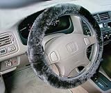 New Sheepskin Fur Leather Steering Wheel Cover Charcoal