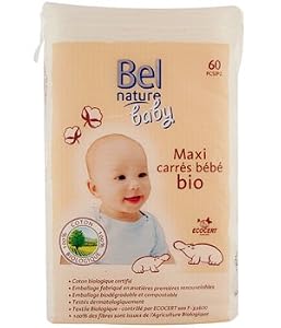 Bel Nature 60 Maxi Square Cotton Pads For Baby, Organic Cotton