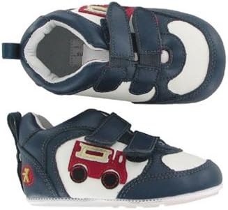 Preschoolians I'm Walking Barefoot Sportster Velcro White Navy Firetruck-21