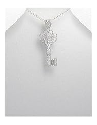 Key CZ Pendant Necklace In 92.5 Sterling Silver