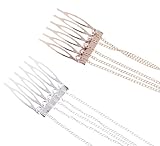 Gem Boho Style Fringe Tassel Hair Combs Cuff Pin Women Head Hairband Chain Double Hair Combs Cuff Head Clip Hairband Head Piece Hair Ornament(Color: Gold)
