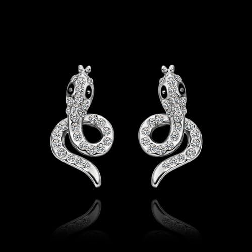 DUMAN 18K White Gold Plated Earrings Crystal Snake Stud Earrings Health Jewelry Nickel Free