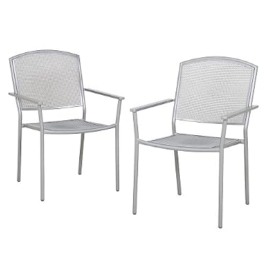 Outdoor Patio Gabbana Mesh Metal Stacking Dining/Bistro Chair Silver - Set of 2