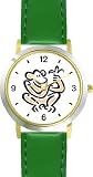 Monkey with Banana Monkey Animal - WATCHBUDDY DELUXE TWO-TONE THEME WATCH - Arabic Numbers - Green Leather Strap-Women's Size-Small