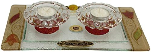 Lily Art Glass Appliquéd Multicolored Tea Light Candle Holders And Tray