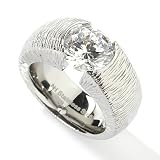 Stainless Steel Cubic Zirconia Signity® Stone Etched Band Ring