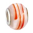 Pandora Style Charm Bead (Z368) - Glass (13mm x 10mm) (fits Troll too) ~ White with Orange Stripes