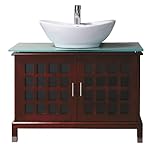 OVE Decors JadeSGL-V 39-Inch Wide B Vanity with Tempered Glass Countertop and Ceramic Basin, Mahogany