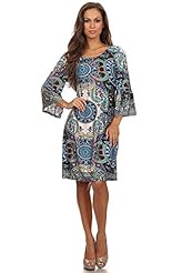 Plus Size General Print Rayon/Silk/Spandex/Knit Bell Sleeves Club Dress/Party Dress 