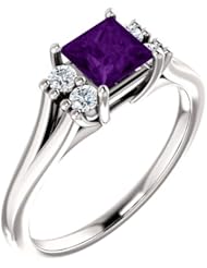 18K White Gold 5.00x5.00mm Princess Cut Amethyst and Diamond Ring -- LIFETIME WARRANTY