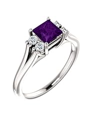 Platinum 5.00x5.00mm Princess Cut Amethyst and Diamond Ring -- LIFETIME WARRANTY