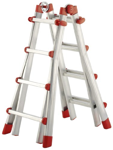 Hailo 7516-031 Alu-Multifunktions-Teleskopleiter MTL, 4x4 Sprossen - Verwendbar als Anlege- und Schiebeleiter, beidseitige Steh- und Treppenleiter