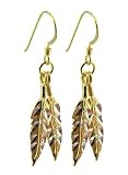 South Western Native American Sterling Silver Diamond Cut Gold Wash Leaf Dangle Earrings with Fish Hook Back Findings