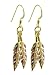 South Western Native American Sterling Silver Diamond Cut Gold Wash Leaf Dangle Earrings with Fish Hook Back Findings