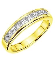 1 ct. tw. Channel Set Princess Diamond Semi-Eternity Band Ring 14K Yellow Gold Real Goldia Designer Perfect Jewelry Gift