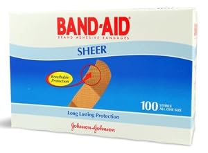 Johnson & Johnson Band-Aid Sheer Adhesive Bandages, 3/4 x 3, 100 per Box (Pack of 3)