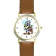 Pirate Sea Captain with Peg Leg - Parrot on Shoulder - Pirate Theme - WATCHBUDDY� DELUXE TWO-TONE THEME WATCH - Arabic Numbers - Brown Leather Strap-Women's Size-Small