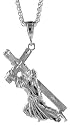 Sterling Silver 2 5/8" (67 mm) Diamond Cut Jesus Carrying the Cross Pendant
