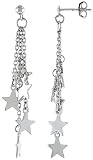 Sterling Silver Dangling Stars Post Earrings, w/ Rollo chain, 1 5/8 (41mm)