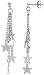 Sterling Silver Dangling Stars Post Earrings, w/ Rollo chain, 1 5/8 (41mm)