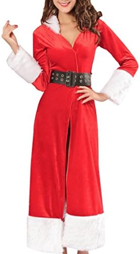 Romanse Women' Santa Xmas Costume Hooded Overcoat Dress Nightgowns with Faux Fur Trim
