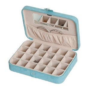 Mele Maria Blue Plush Fabric Jewelry Box and Ring Case with 24 Sections - 10.38W x 2.38H in.