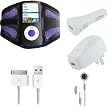 Apple iPod Nano 5G (Video Recorder) Purple Mesh Neoprene Sports Armband w/ USB 2in1 Sync and Charging Data Cable, USB Car Charger, USB Wall / Travel Charger, & Earphone / Headphones