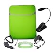 Green - Orange Amazon Kindle DX Reversible Carrying Sleeve + Black Rapid Kindle DX Car Charger + Black Kindle DX Wall Charger + Black Ebook Reader LED Light + Vangoddy tm, Live*Laugh*Love wrist band!!! (Kindle DX Not Included)