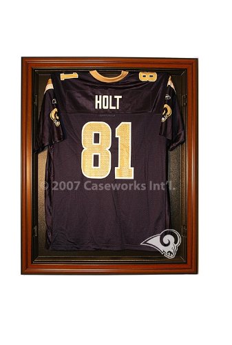 St. Louis Rams Football Jersey Display Case with Removable Face and Classic Wood Finish Frame