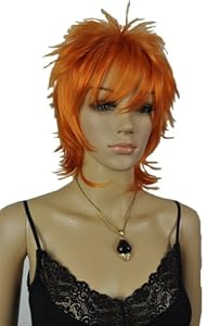 Qiyun Women's Short Straight Orange Synthetic Hair Full Wig Costume Unisex