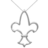 Sterling Silver Large Sculpted Open Fleur De Lis Pendant on 20in Chain Necklace