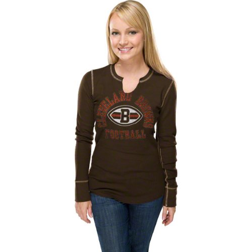 NFL Womens Cleveland Browns Gameday Gal III Long Sleeve Split Crew Neck Thermal Tee (Classic Brown/White, Medium)