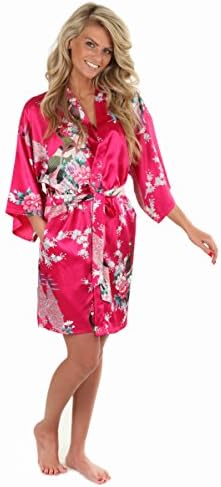 Anntourage Women's Kimono Robe, Peacock Design, Short