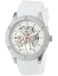 Breda Womens 1450_wht "Addison" Mechanical See-Through Rubber Strap Watch